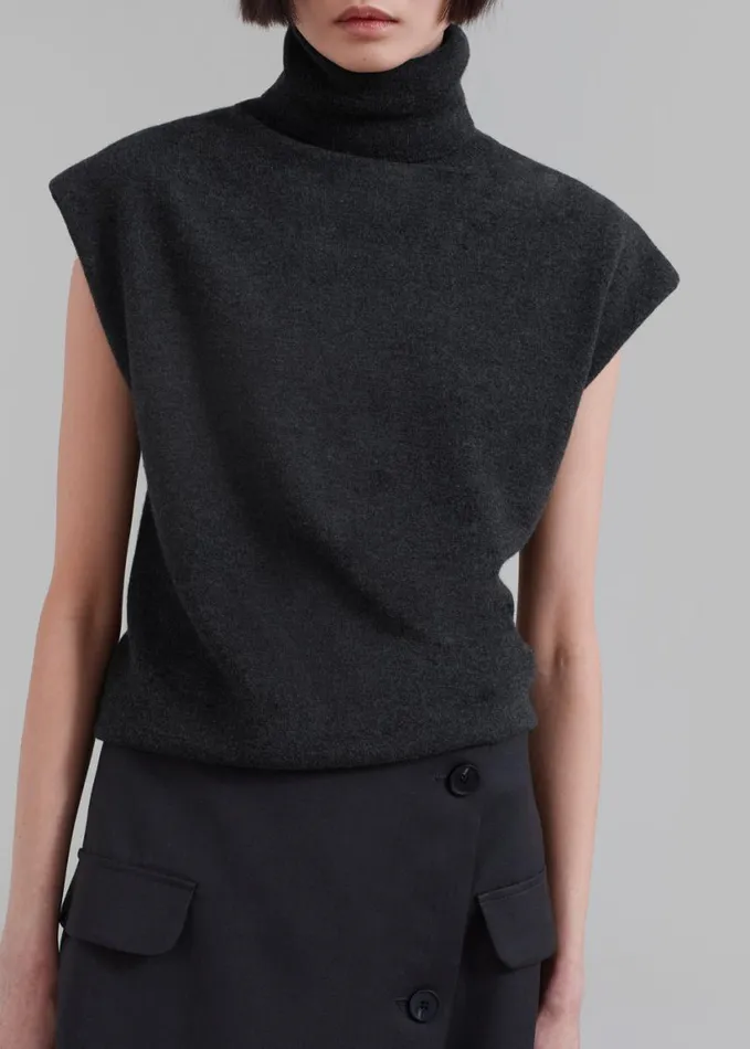 Clothing Women The Frankie Shop Nadia Thin Padded Sleeveless Turtleneck 8211 Charcoal