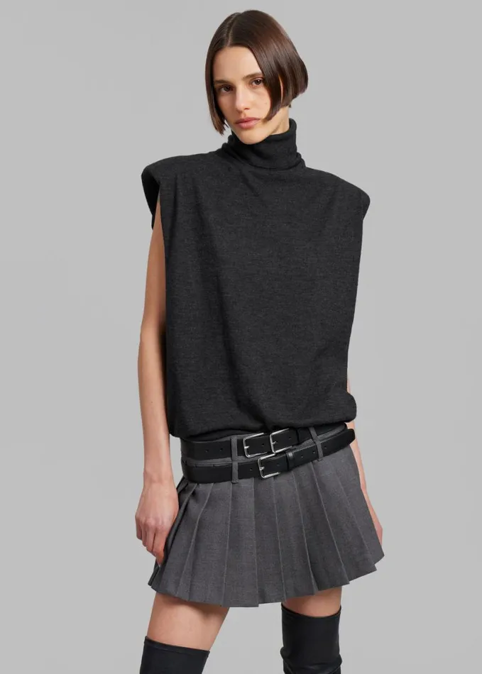 Clothing Women The Frankie Shop Nadia Thin Padded Sleeveless Turtleneck 8211 Charcoal