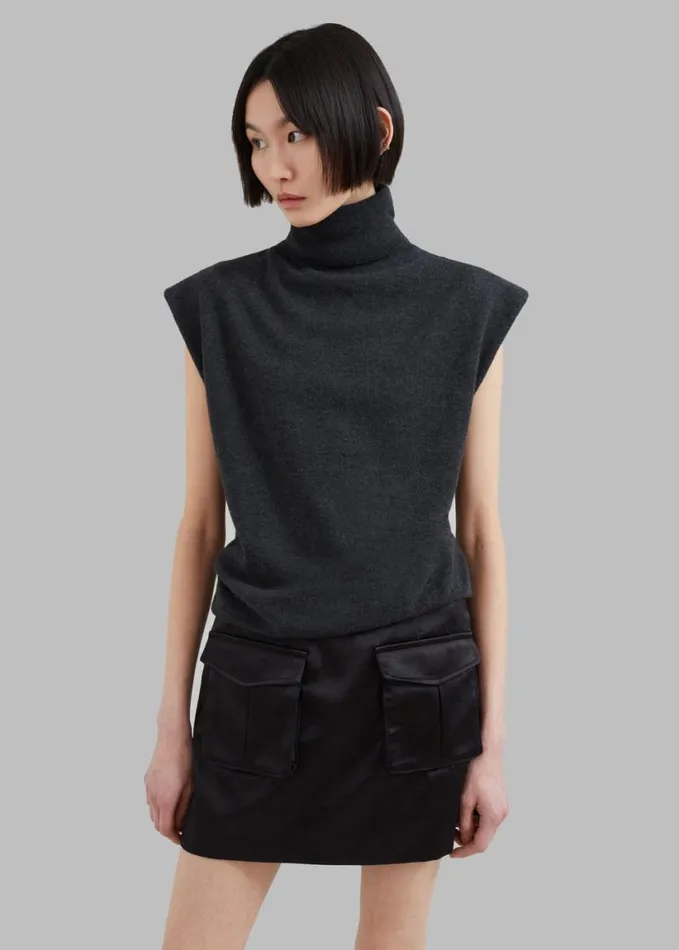 Clothing Women The Frankie Shop Nadia Thin Padded Sleeveless Turtleneck 8211 Charcoal
