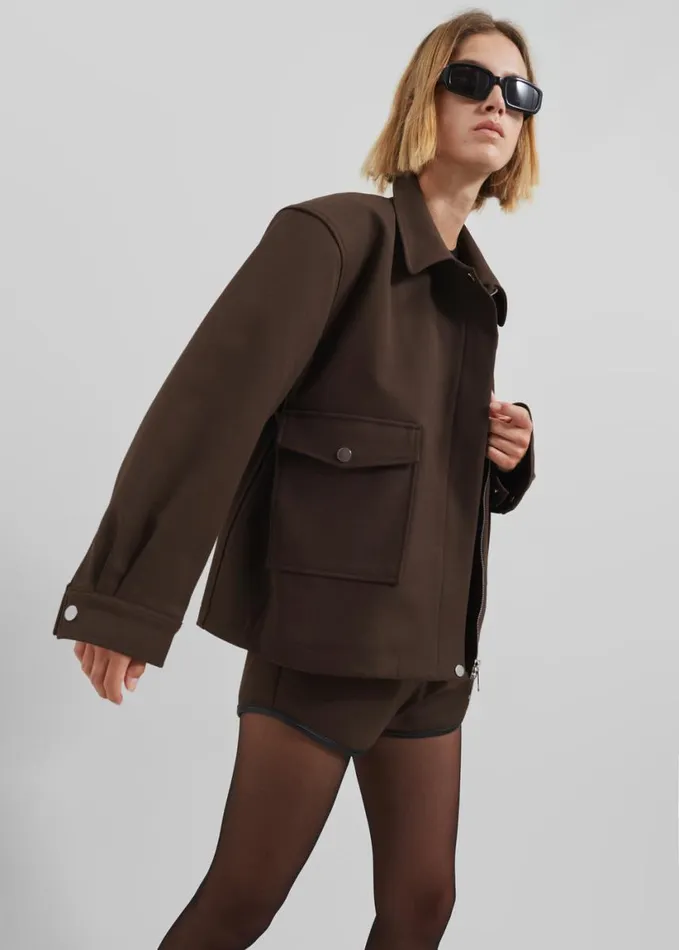 Clothing Women The Frankie Shop Neri Cropped Jacket 8211 Brown