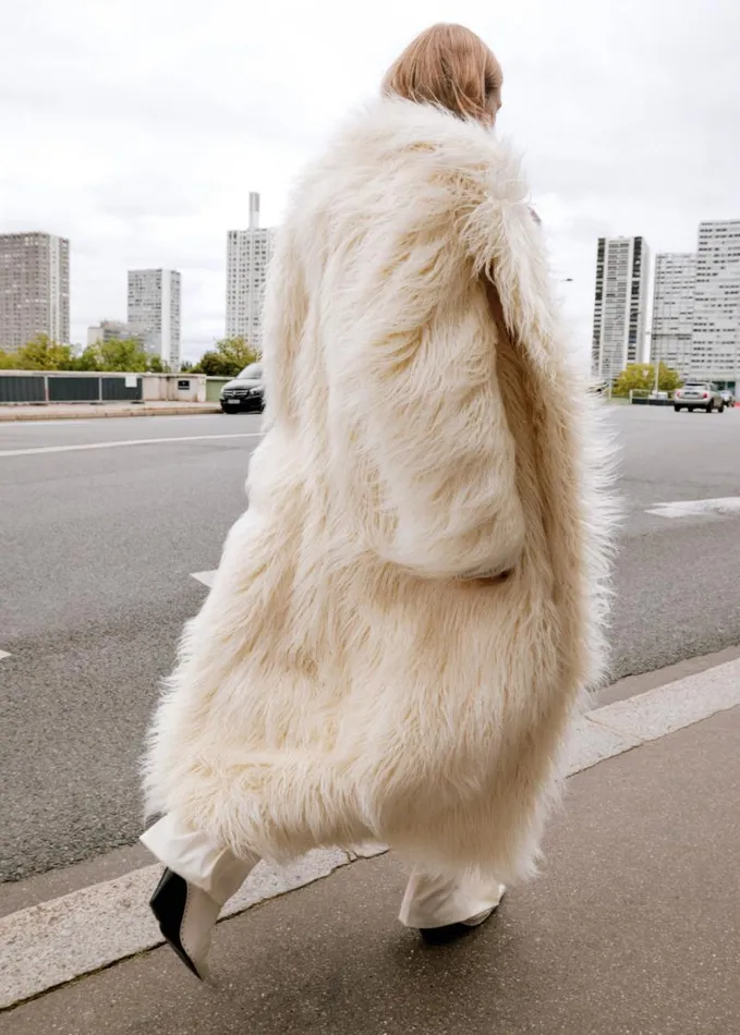 Clothing Women The Frankie Shop Nicole Long Faux Fur Coat 8211 Off White