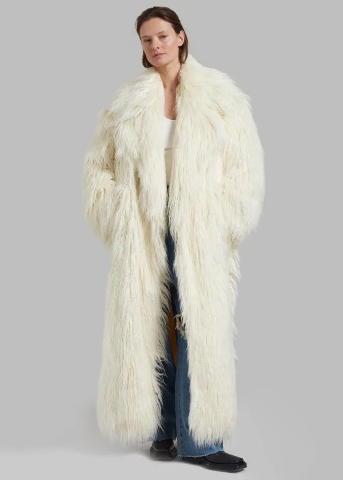 Clothing Women The Frankie Shop Nicole Long Faux Fur Coat 8211 Off White