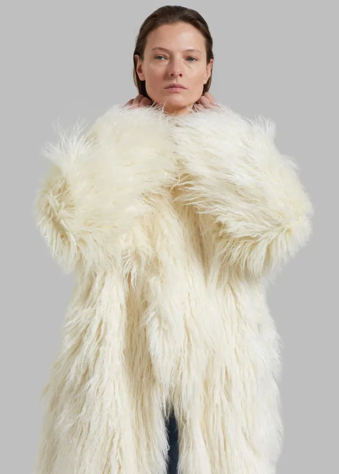 Clothing Women The Frankie Shop Nicole Long Faux Fur Coat 8211 Off White