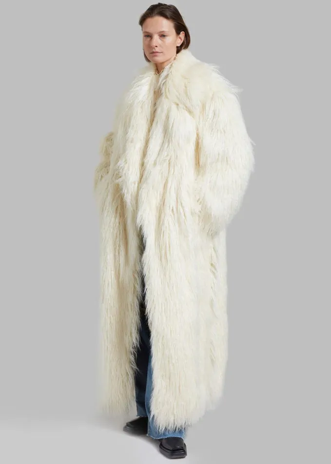 Clothing Women The Frankie Shop Nicole Long Faux Fur Coat 8211 Off White