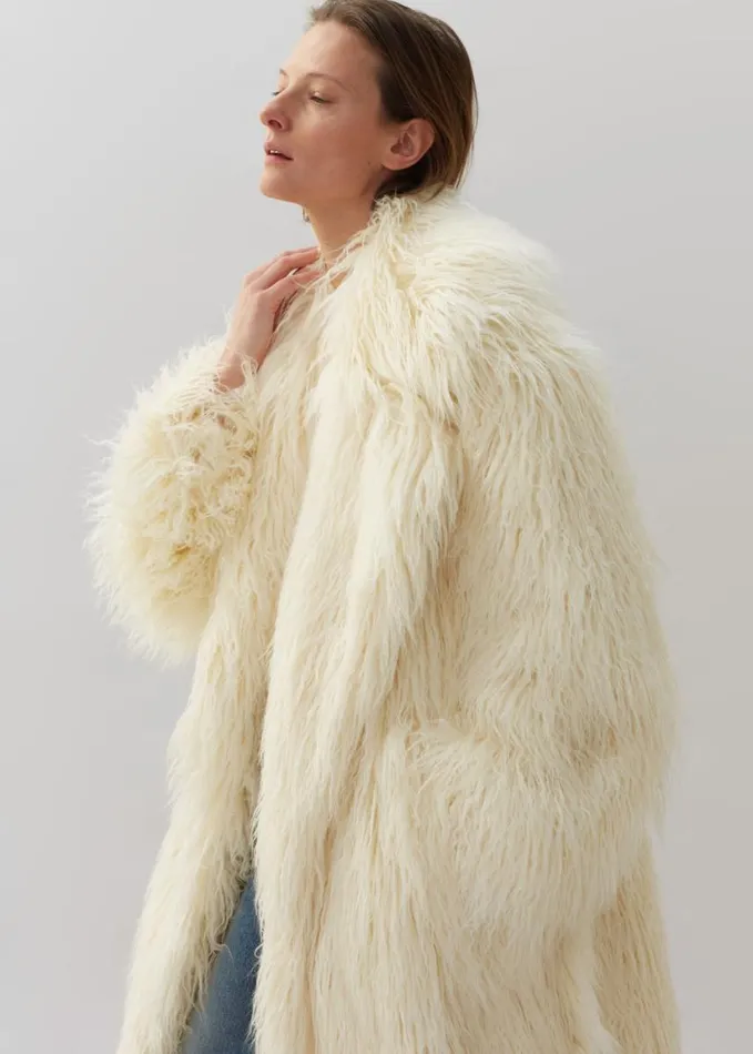 Clothing Women The Frankie Shop Nicole Long Faux Fur Coat 8211 Off White