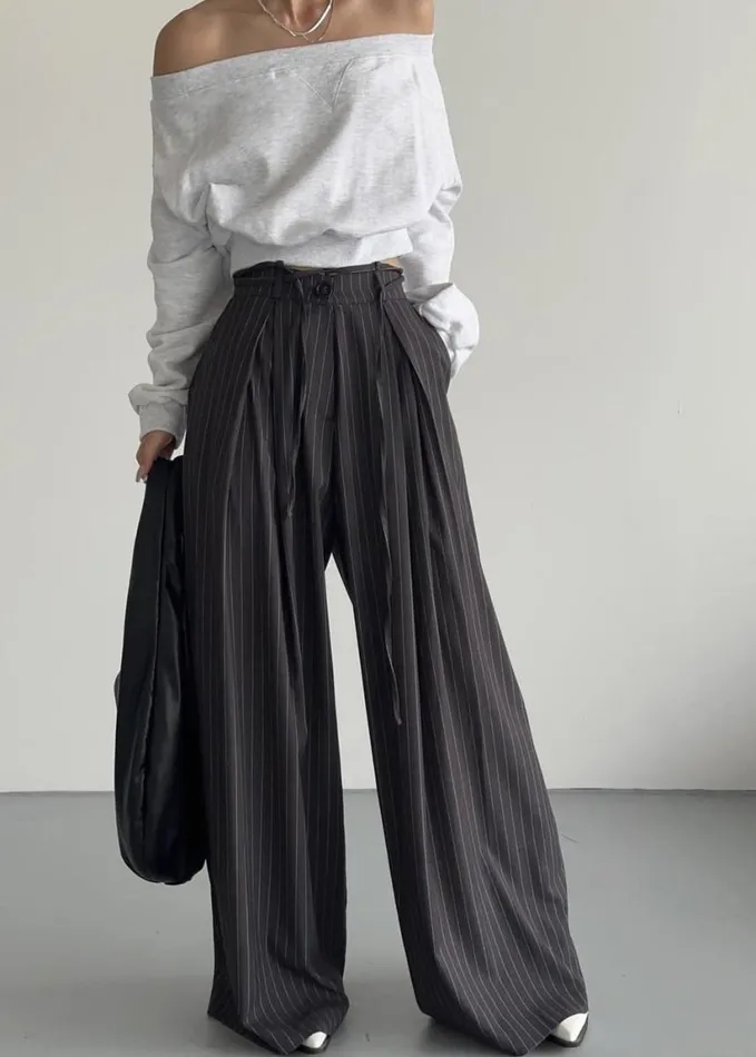 Clothing Women The Frankie Shop Noor Wide Pants 8211 Grey Pinstripe