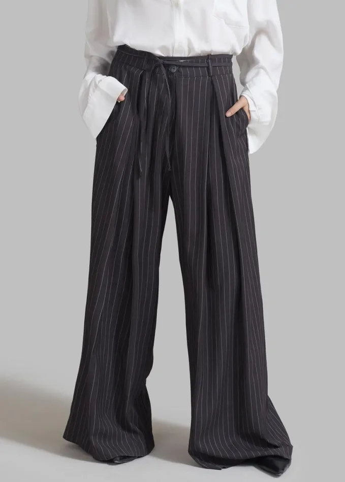 Clothing Women The Frankie Shop Noor Wide Pants 8211 Grey Pinstripe