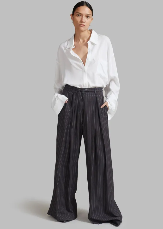 Clothing Women The Frankie Shop Noor Wide Pants 8211 Grey Pinstripe
