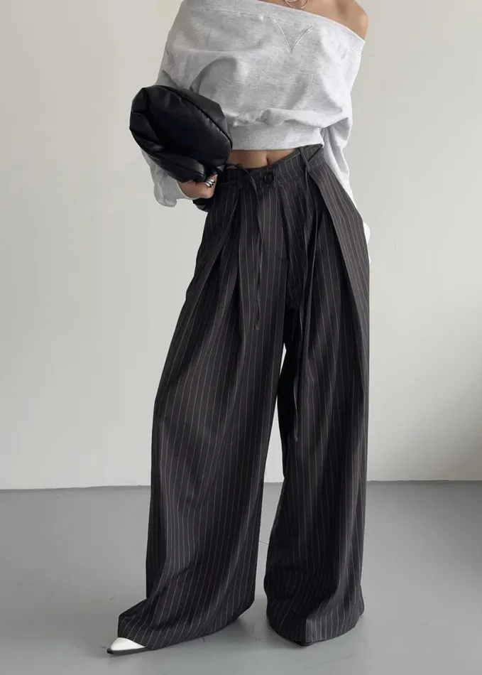 Clothing Women The Frankie Shop Noor Wide Pants 8211 Grey Pinstripe