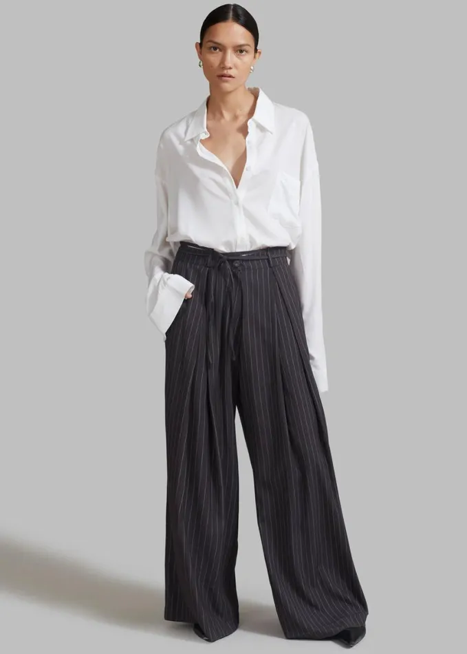 Clothing Women The Frankie Shop Noor Wide Pants 8211 Grey Pinstripe