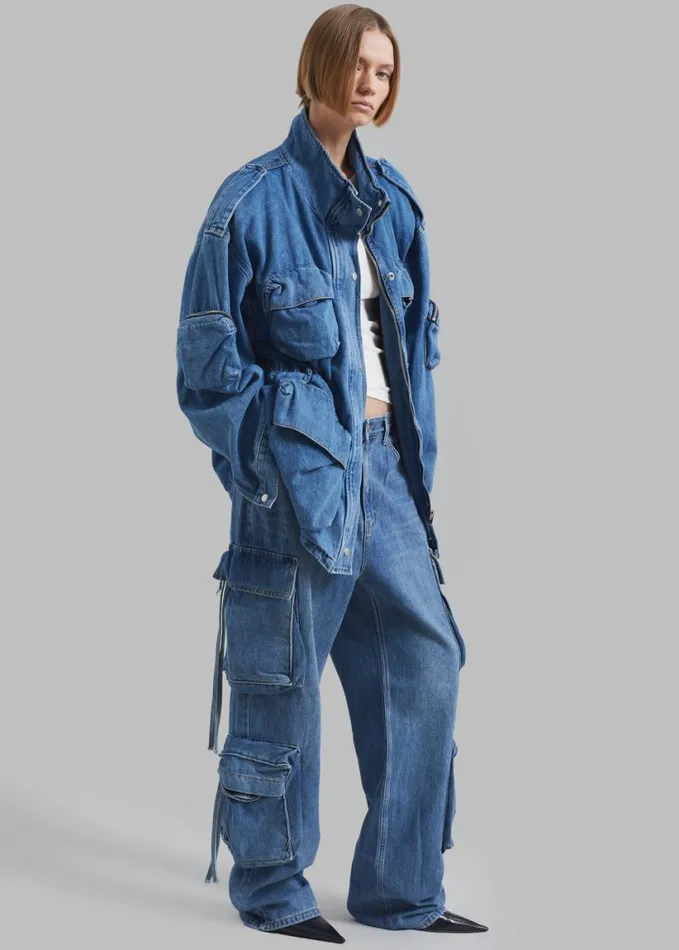Clothing Women The Frankie Shop Parker Denim Cargo Pants 8211 Medium Wash