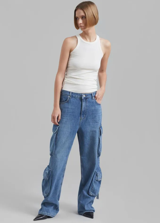 Clothing Women The Frankie Shop Parker Denim Cargo Pants 8211 Medium Wash