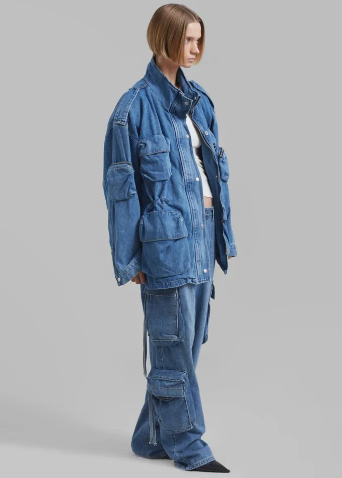 Clothing Women The Frankie Shop Parker Denim Cargo Pants 8211 Medium Wash