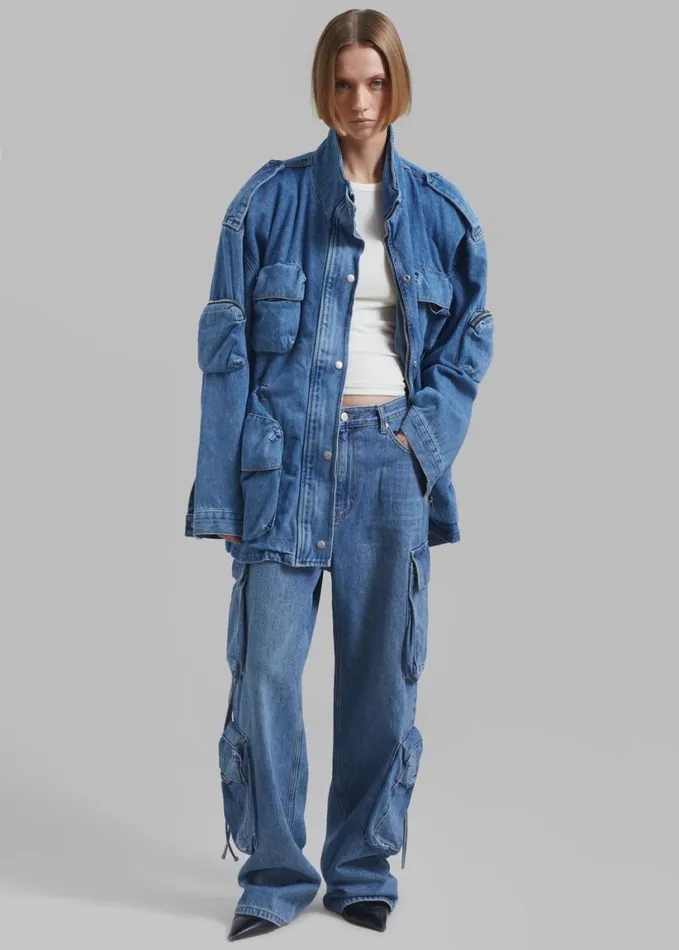 Clothing Women The Frankie Shop Parker Denim Cargo Pants 8211 Medium Wash