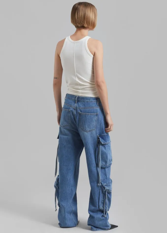 Clothing Women The Frankie Shop Parker Denim Cargo Pants 8211 Medium Wash