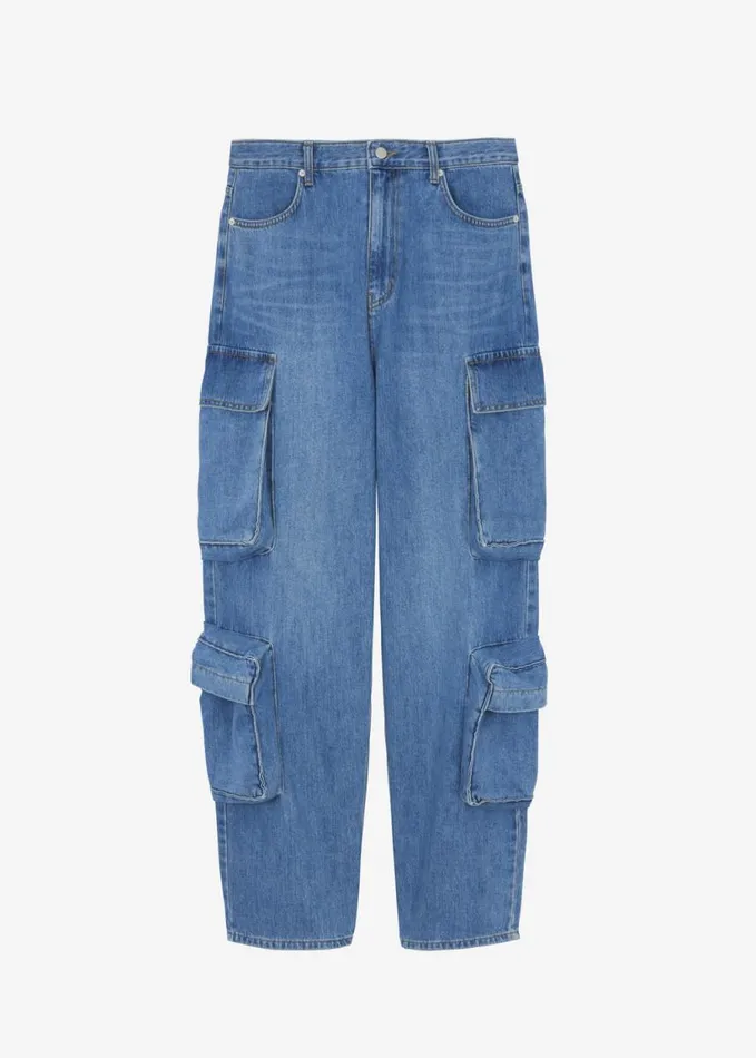 Clothing Women The Frankie Shop Parker Denim Cargo Pants 8211 Medium Wash