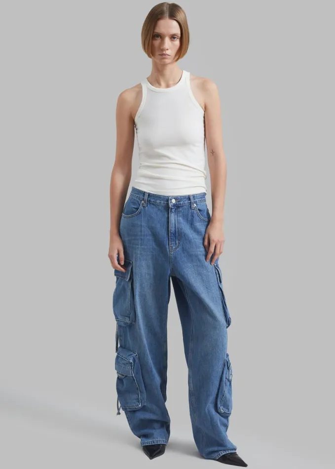 Clothing Women The Frankie Shop Parker Denim Cargo Pants 8211 Medium Wash