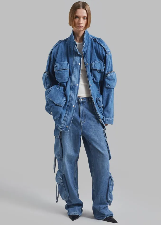 Clothing Women The Frankie Shop Parker Denim Cargo Pants 8211 Medium Wash