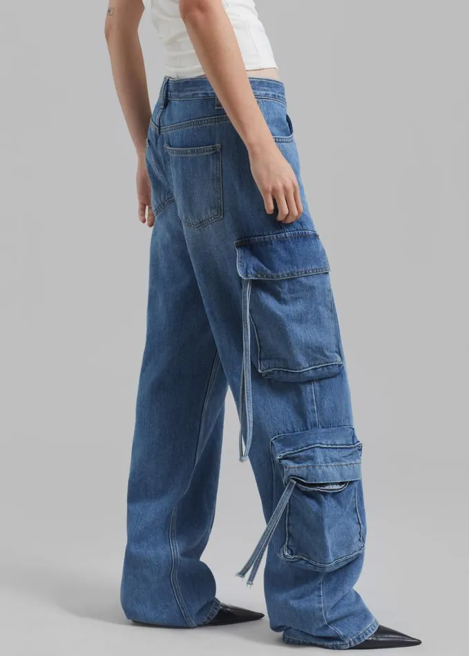 Clothing Women The Frankie Shop Parker Denim Cargo Pants 8211 Medium Wash