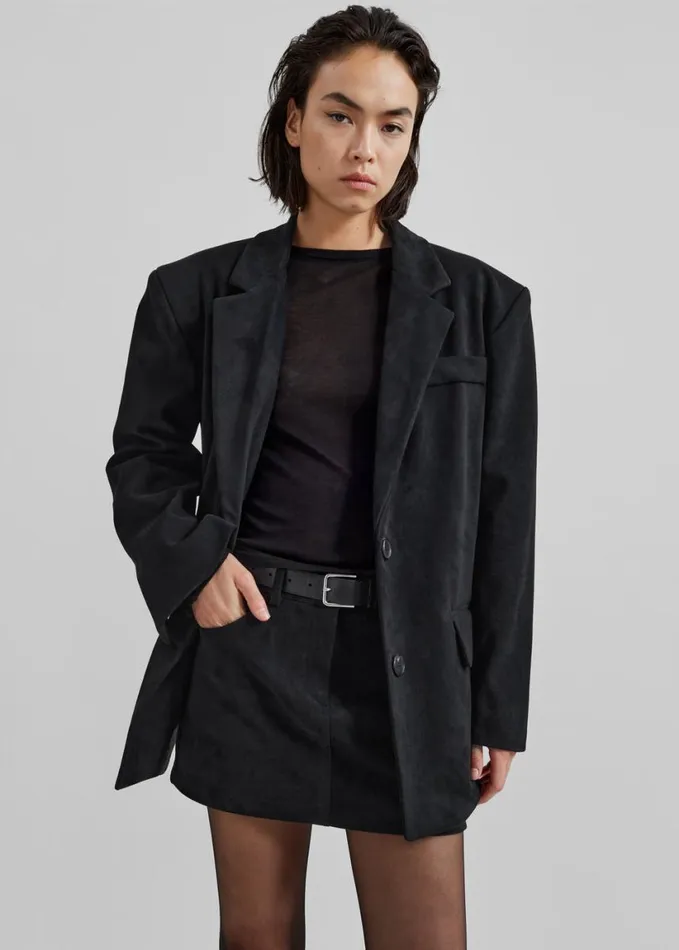 Clothing Women The Frankie Shop Peoria Faux Suede Blazer 8211 Black