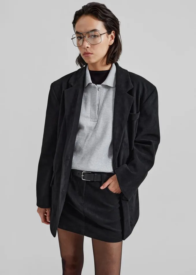 Clothing Women The Frankie Shop Peoria Faux Suede Blazer 8211 Black