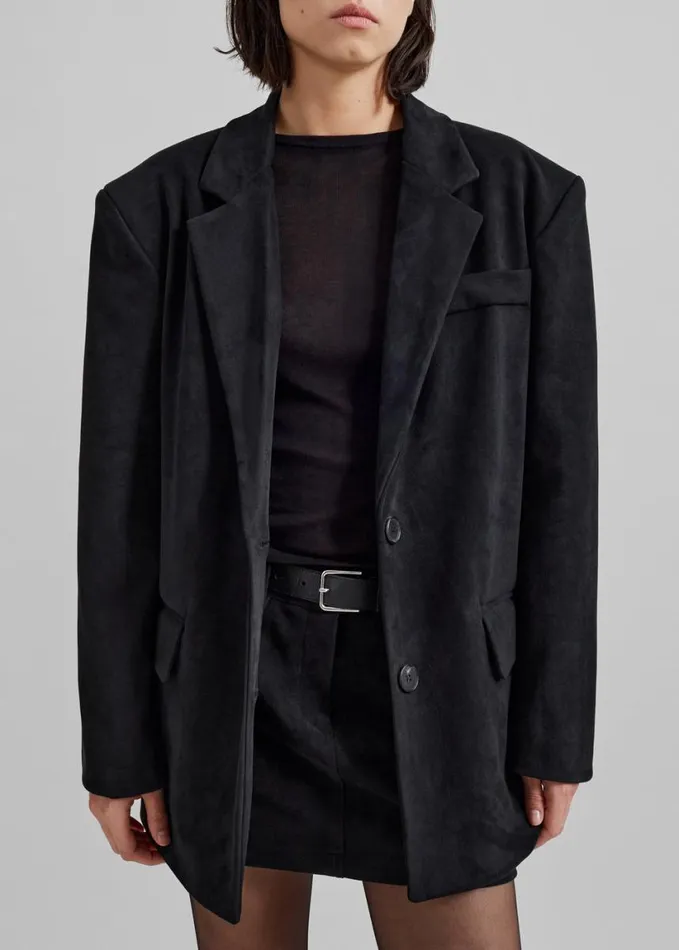 Clothing Women The Frankie Shop Peoria Faux Suede Blazer 8211 Black
