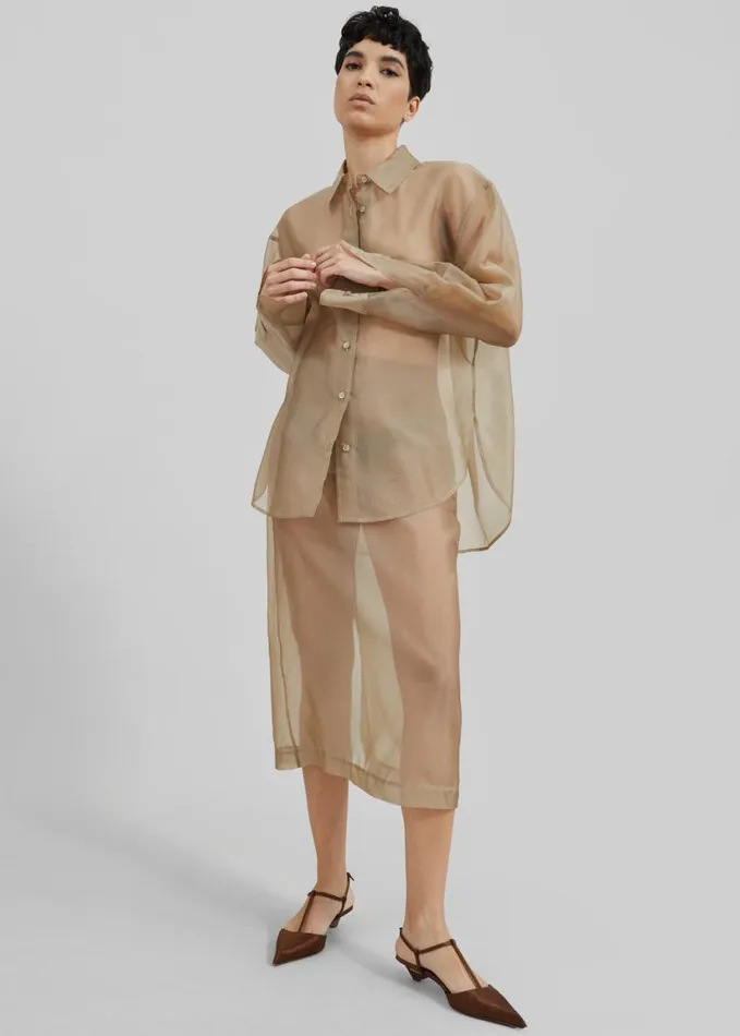 Clothing Women The Frankie Shop Peri Sheer Midi Skirt 8211 Desert Sand