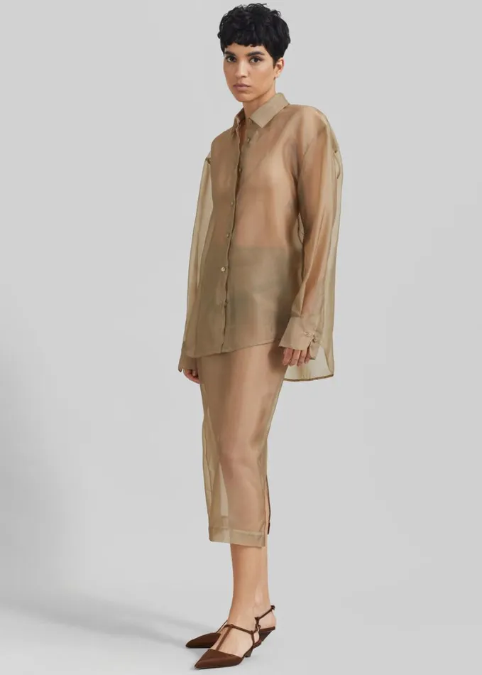 Clothing Women The Frankie Shop Peri Sheer Midi Skirt 8211 Desert Sand