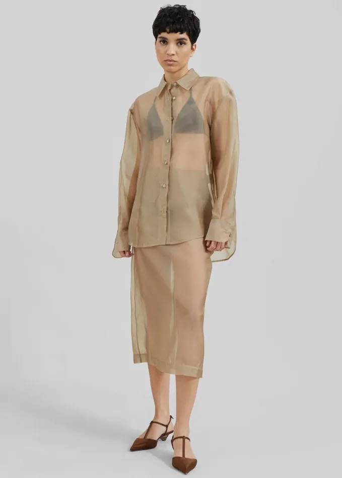 Clothing Women The Frankie Shop Peri Sheer Midi Skirt 8211 Desert Sand
