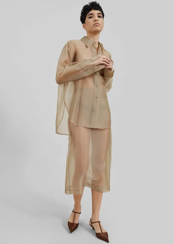 Clothing Women The Frankie Shop Peri Sheer Midi Skirt 8211 Desert Sand