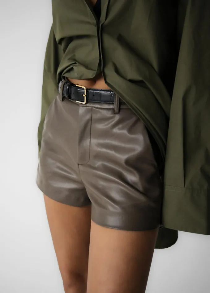 Clothing Women The Frankie Shop Riga Faux Leather Hot Pants 8211 Brown