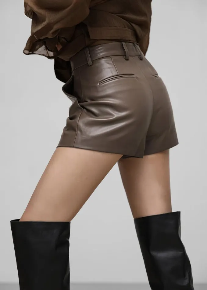 Clothing Women The Frankie Shop Riga Faux Leather Hot Pants 8211 Brown