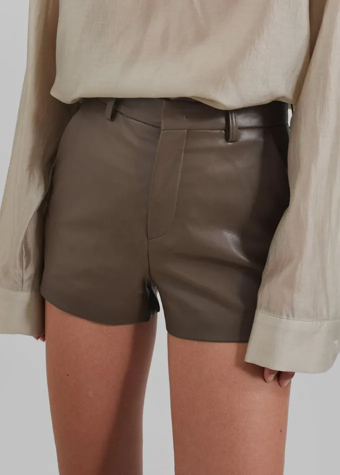Clothing Women The Frankie Shop Riga Faux Leather Hot Pants 8211 Brown
