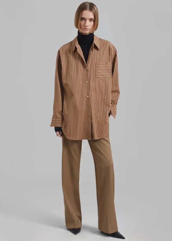 Clothing Women The Frankie Shop Rine Pocket Shirt 8211 CamelBlack Stripe