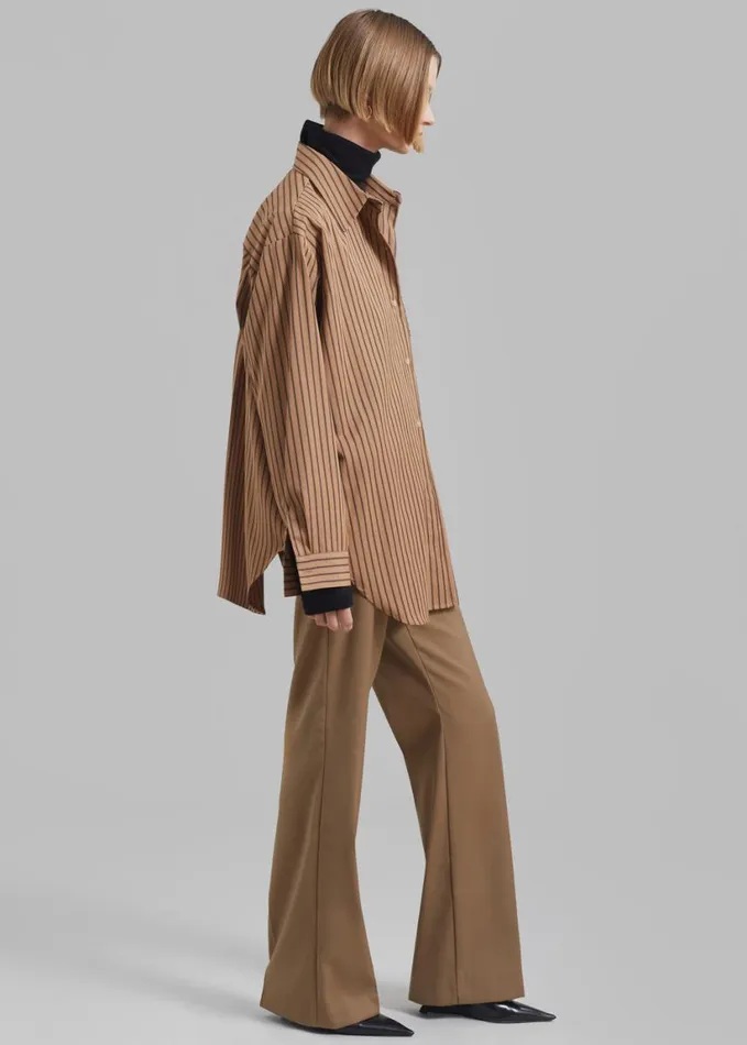 Clothing Women The Frankie Shop Rine Pocket Shirt 8211 CamelBlack Stripe