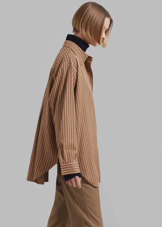 Clothing Women The Frankie Shop Rine Pocket Shirt 8211 CamelBlack Stripe