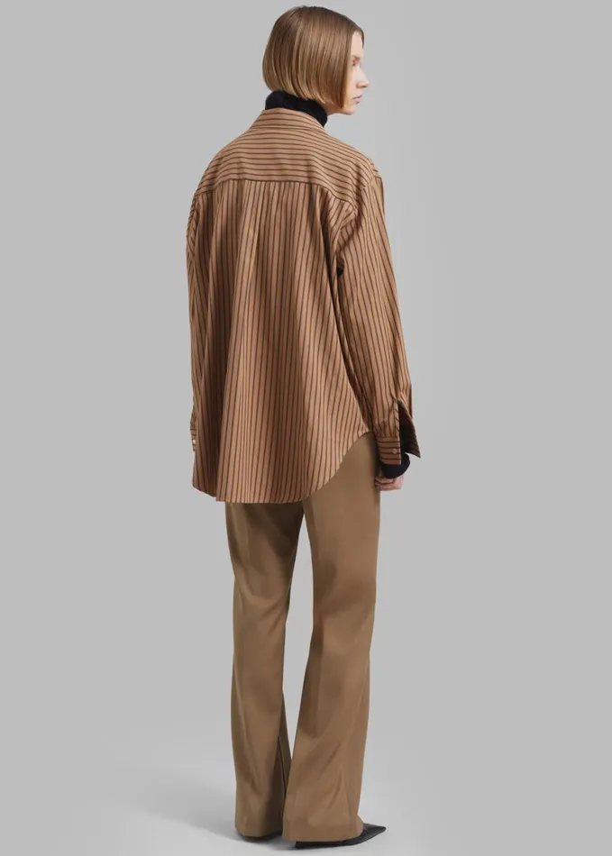 Clothing Women The Frankie Shop Rine Pocket Shirt 8211 CamelBlack Stripe