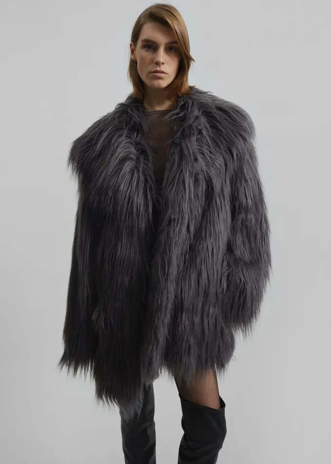 Clothing Women The Frankie Shop Rotate Faux Fur Wide Collar Coat 8211 Gray Print