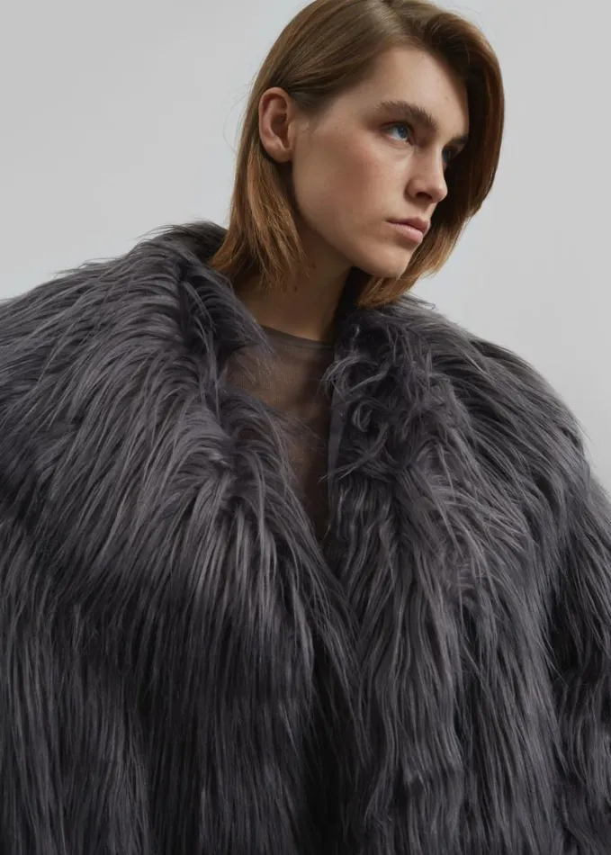 Clothing Women The Frankie Shop Rotate Faux Fur Wide Collar Coat 8211 Gray Print