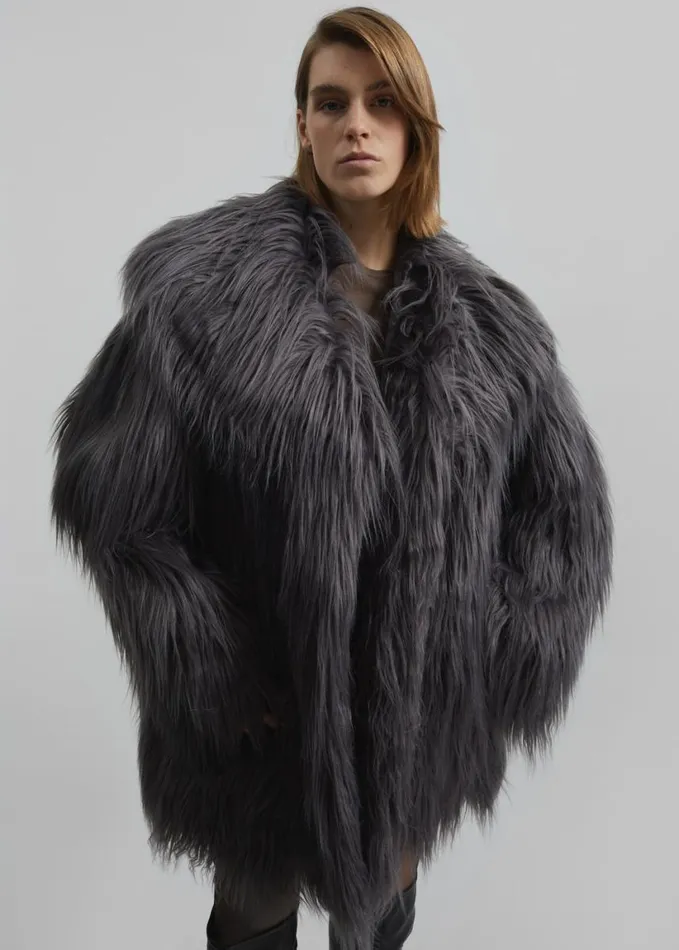 Clothing Women The Frankie Shop Rotate Faux Fur Wide Collar Coat 8211 Gray Print