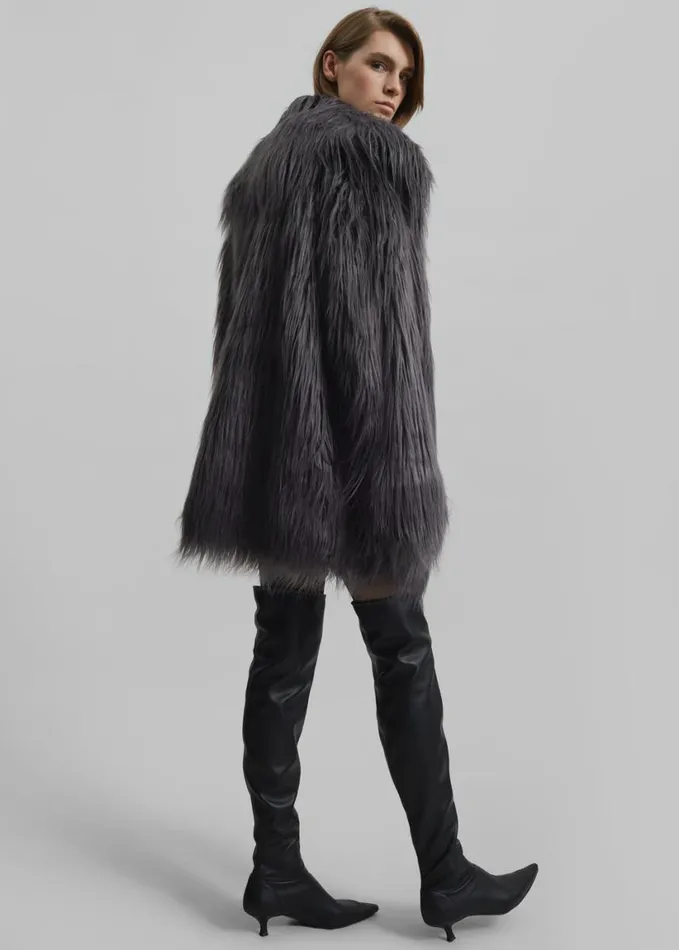 Clothing Women The Frankie Shop Rotate Faux Fur Wide Collar Coat 8211 Gray Print
