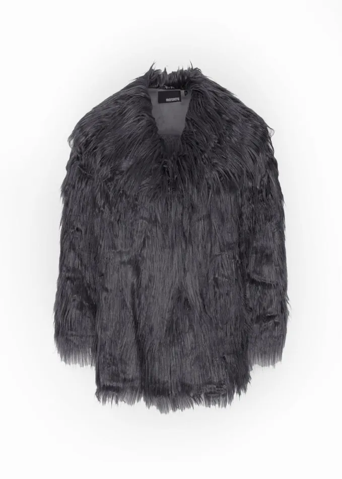 Clothing Women The Frankie Shop Rotate Faux Fur Wide Collar Coat 8211 Gray Print