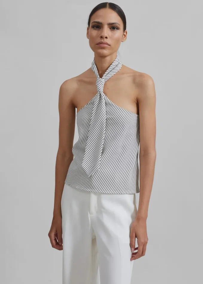 Clothing Women The Frankie Shop Sophie Tie Halter Top 8211 WhiteNavy Stripe
