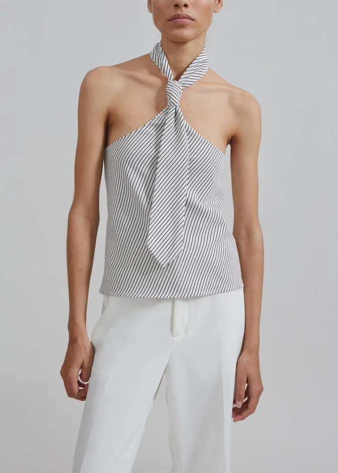 Clothing Women The Frankie Shop Sophie Tie Halter Top 8211 WhiteNavy Stripe