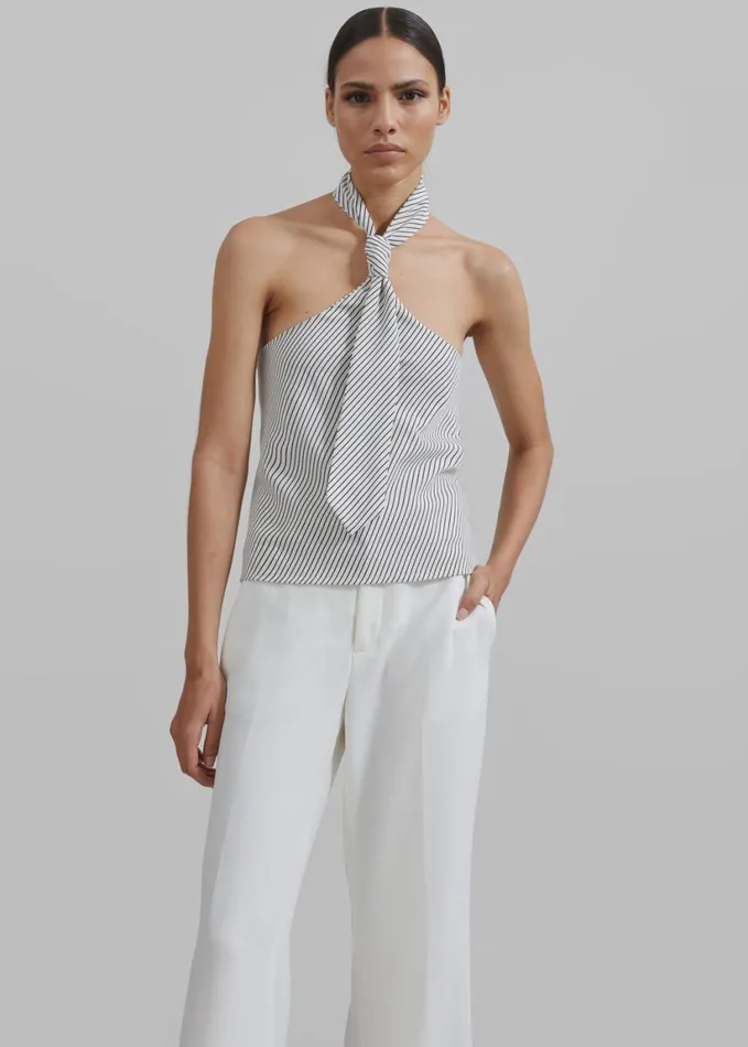 Clothing Women The Frankie Shop Sophie Tie Halter Top 8211 WhiteNavy Stripe