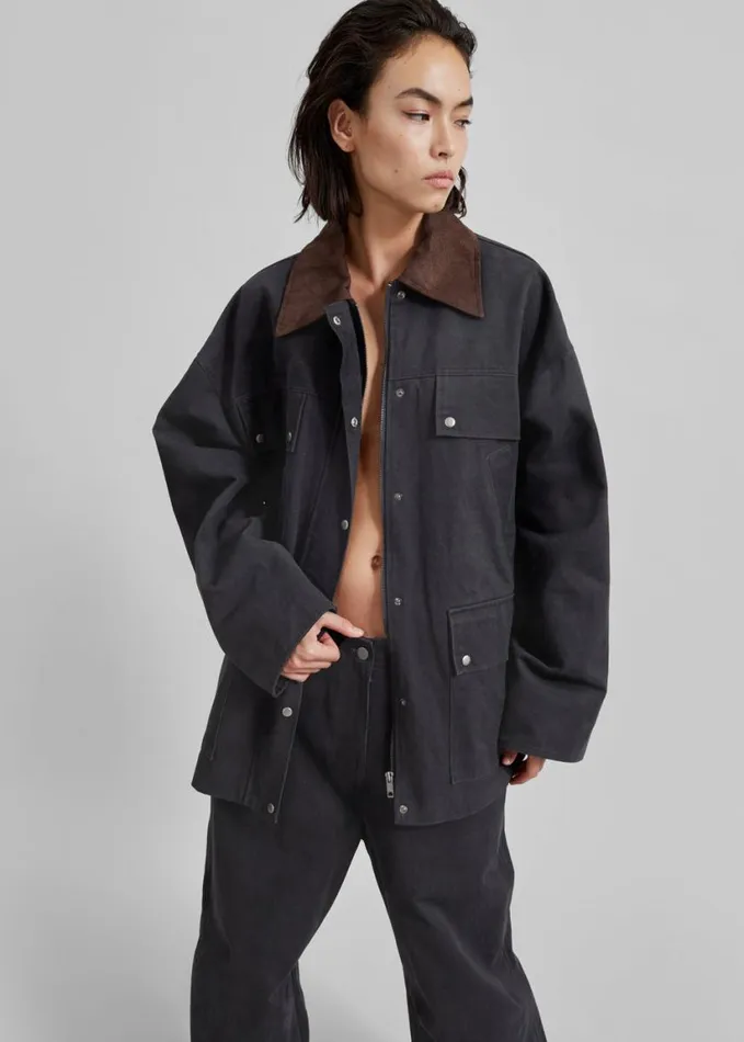 Clothing Women The Frankie Shop Stevan Contrast Collar Cargo Jacket 8211 Charcoal