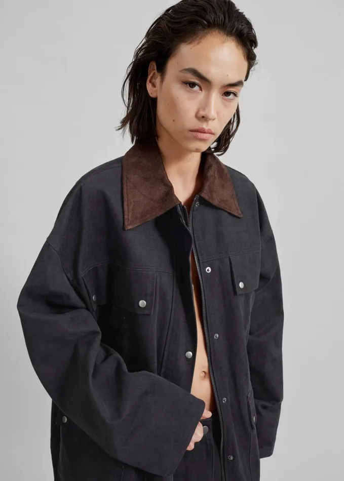 Clothing Women The Frankie Shop Stevan Contrast Collar Cargo Jacket 8211 Charcoal