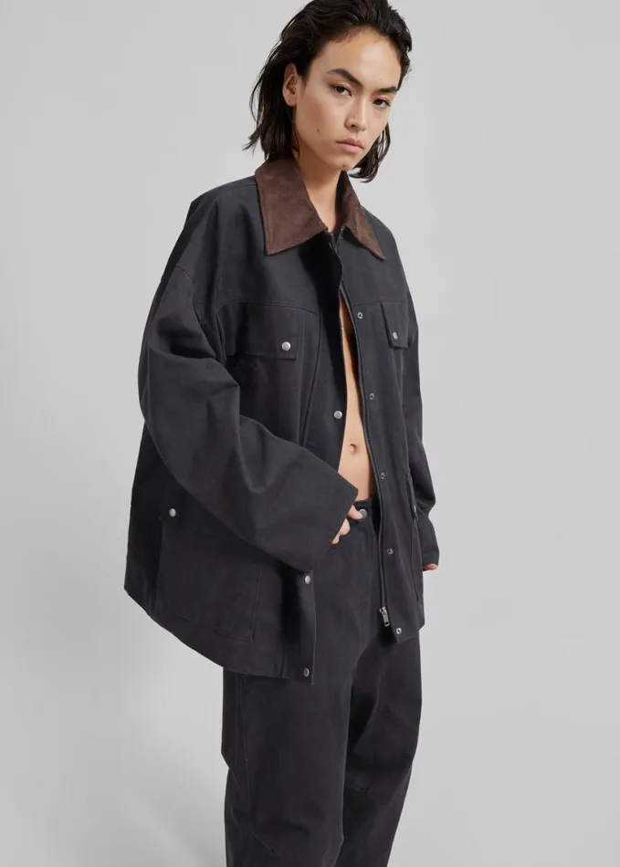 Clothing Women The Frankie Shop Stevan Contrast Collar Cargo Jacket 8211 Charcoal