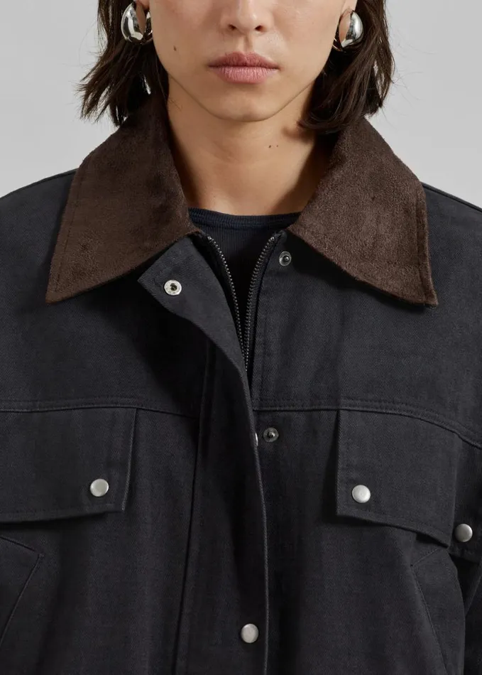Clothing Women The Frankie Shop Stevan Contrast Collar Cargo Jacket 8211 Charcoal