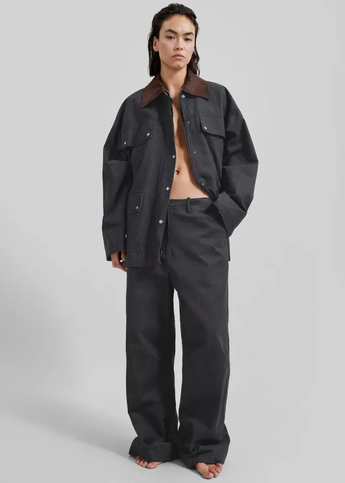 Clothing Women The Frankie Shop Stevan Contrast Collar Cargo Jacket 8211 Charcoal